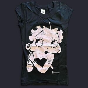 Y2K Betty Boop Baby Tee Black Pink Small